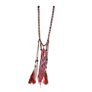 Necklace Seed Bead Natural Color Shaped Stones Feathers Layered Multi-colored